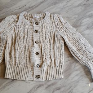 Gap cropped cableknit balloon sleeve cardigan EUC